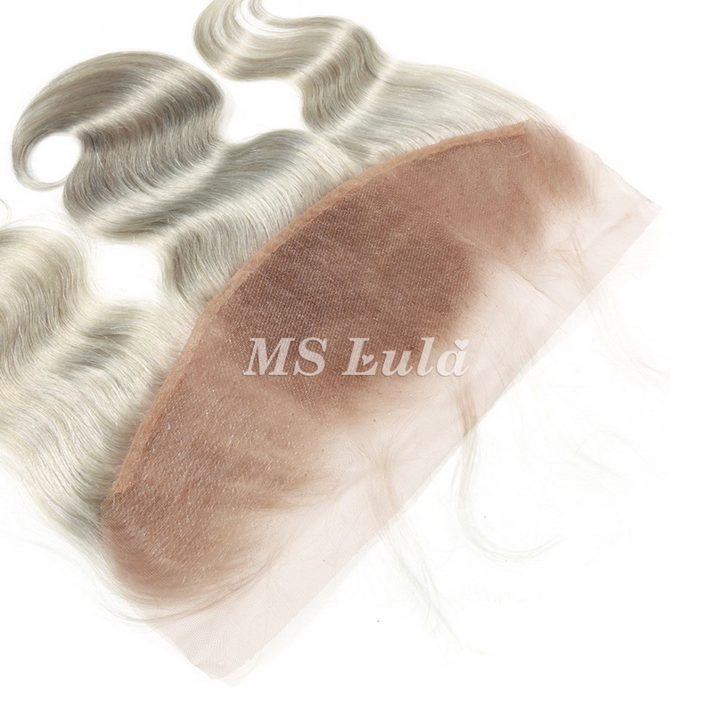Silver Grey Virgin Hair Body Wave 13X4 Lace Frontal - 图片 5